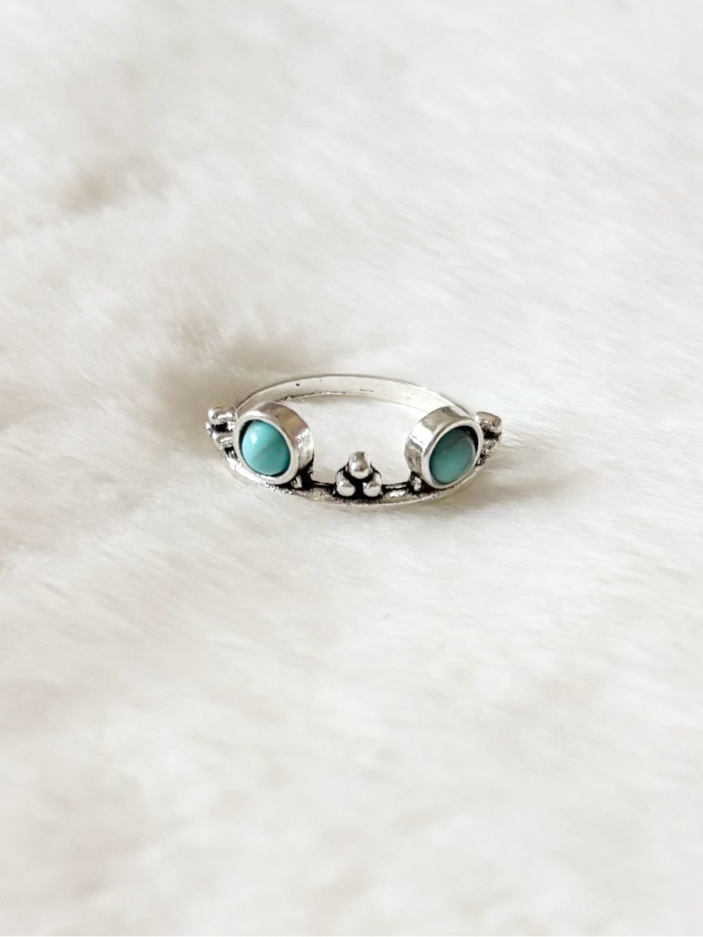 5/$15 🩷 MUST BUNDLE Turquoise Stone Double-Bezel Silver Ring
